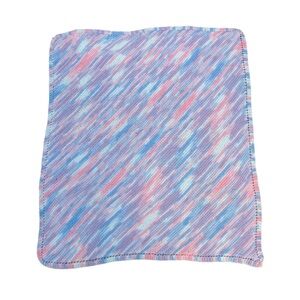 Handmade Hand Knit Baby Blanket Pink White Blue 35" X 43" NEW Diagonal Pattern